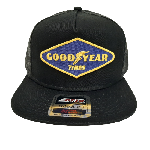 Otto Flat Bill Good Year Tires Patch Hat Cap Trucker Mesh Snapback Black