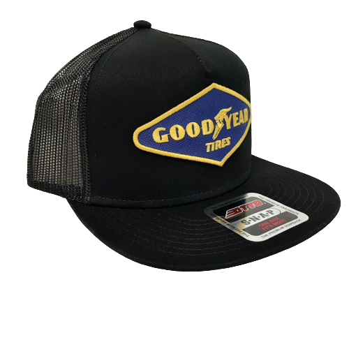 Otto Flat Bill Good Year Tires Patch Hat Cap Trucker Mesh Snapback Black