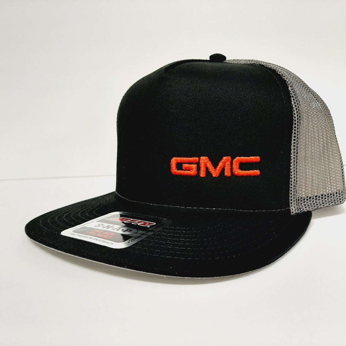 GMC Puff Embroidered Patch Flat Bill Snapback Mesh Hat Cap OTTO Black & Gray