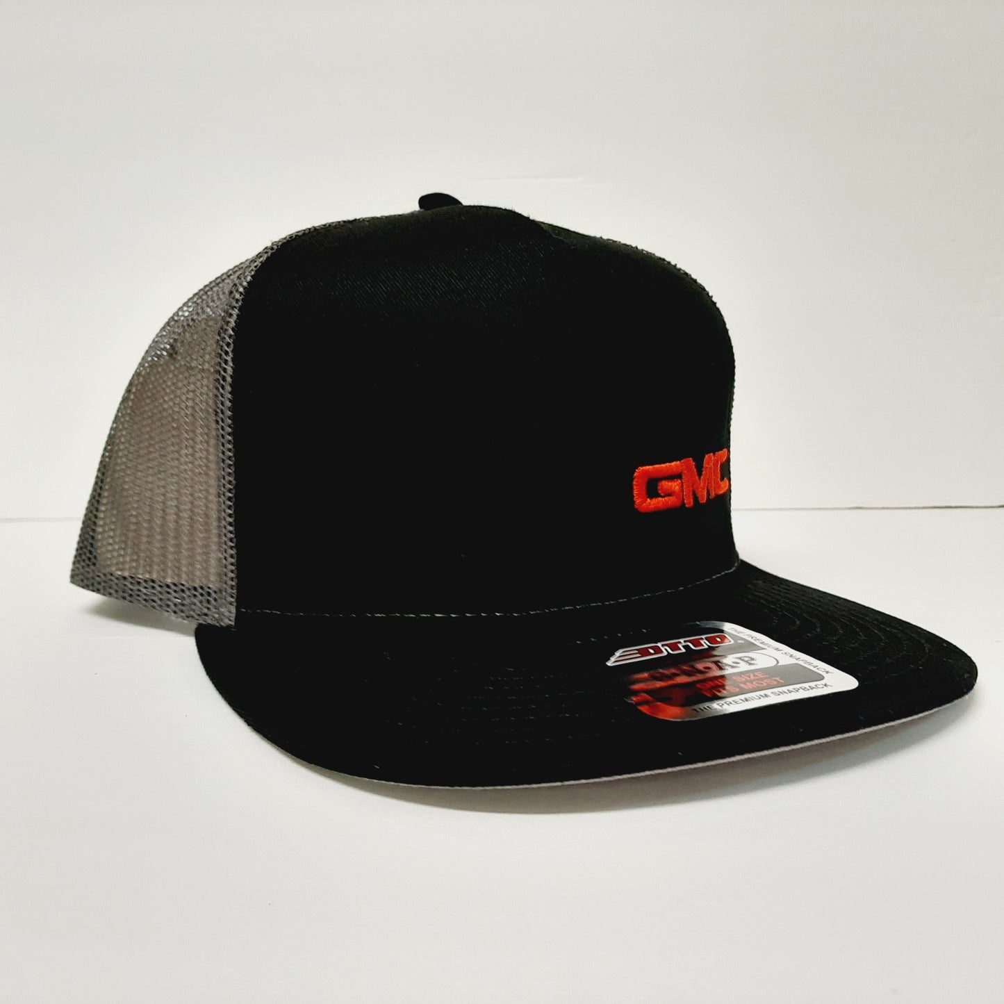 GMC Puff Embroidered Patch Flat Bill Snapback Mesh Hat Cap OTTO Black & Gray