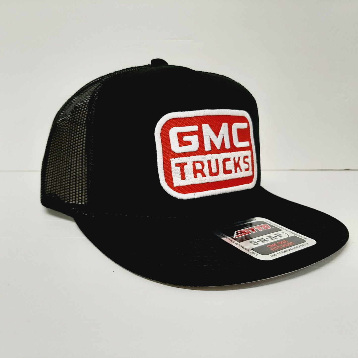 GMC Trucks Embroidered Patch Flat Bill Snapback Mesh Hat Cap OTTO Solid Black