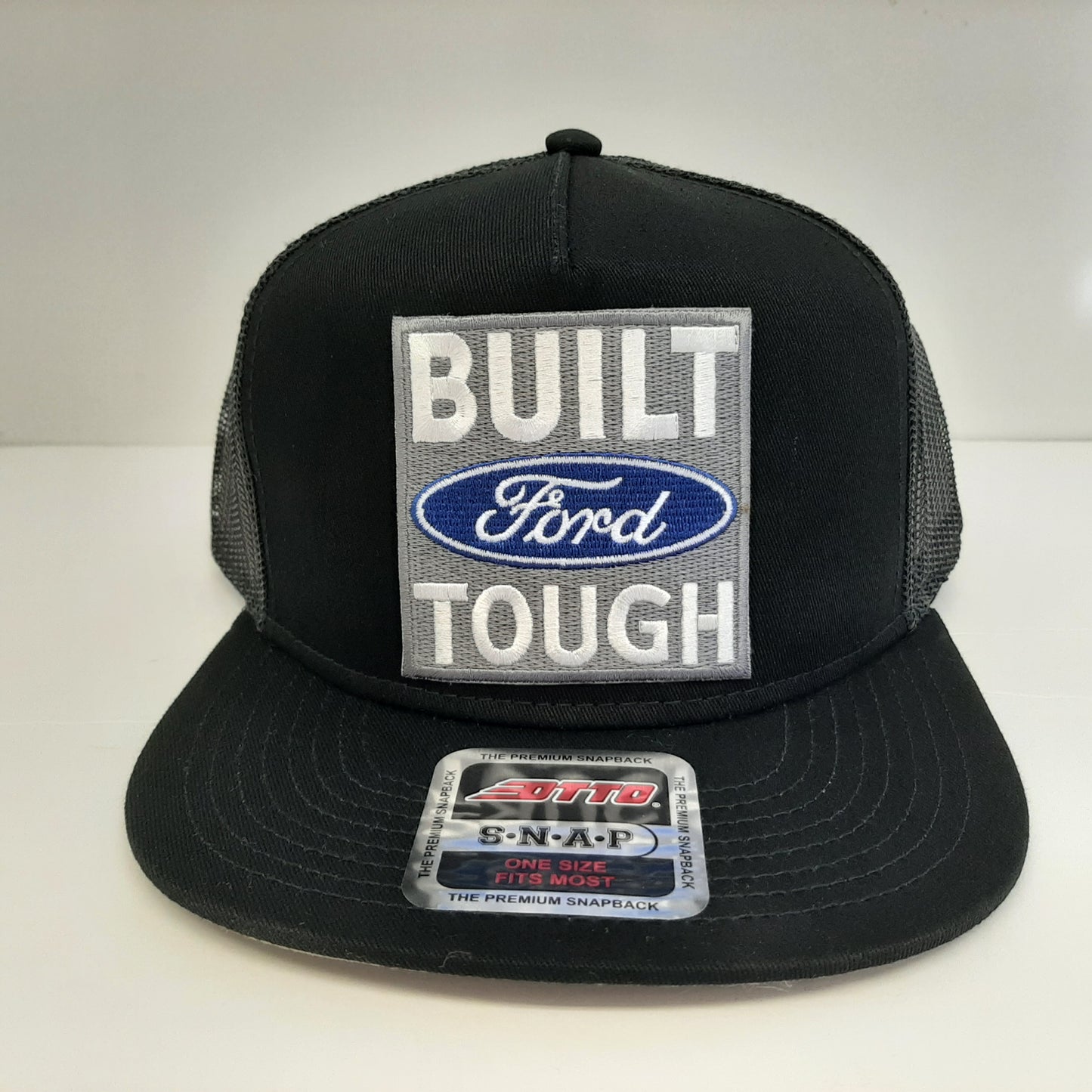 Built Ford Tough Embroidered Patch Flat Bill Snapback Mesh Hat Cap OTTO Black/Black
