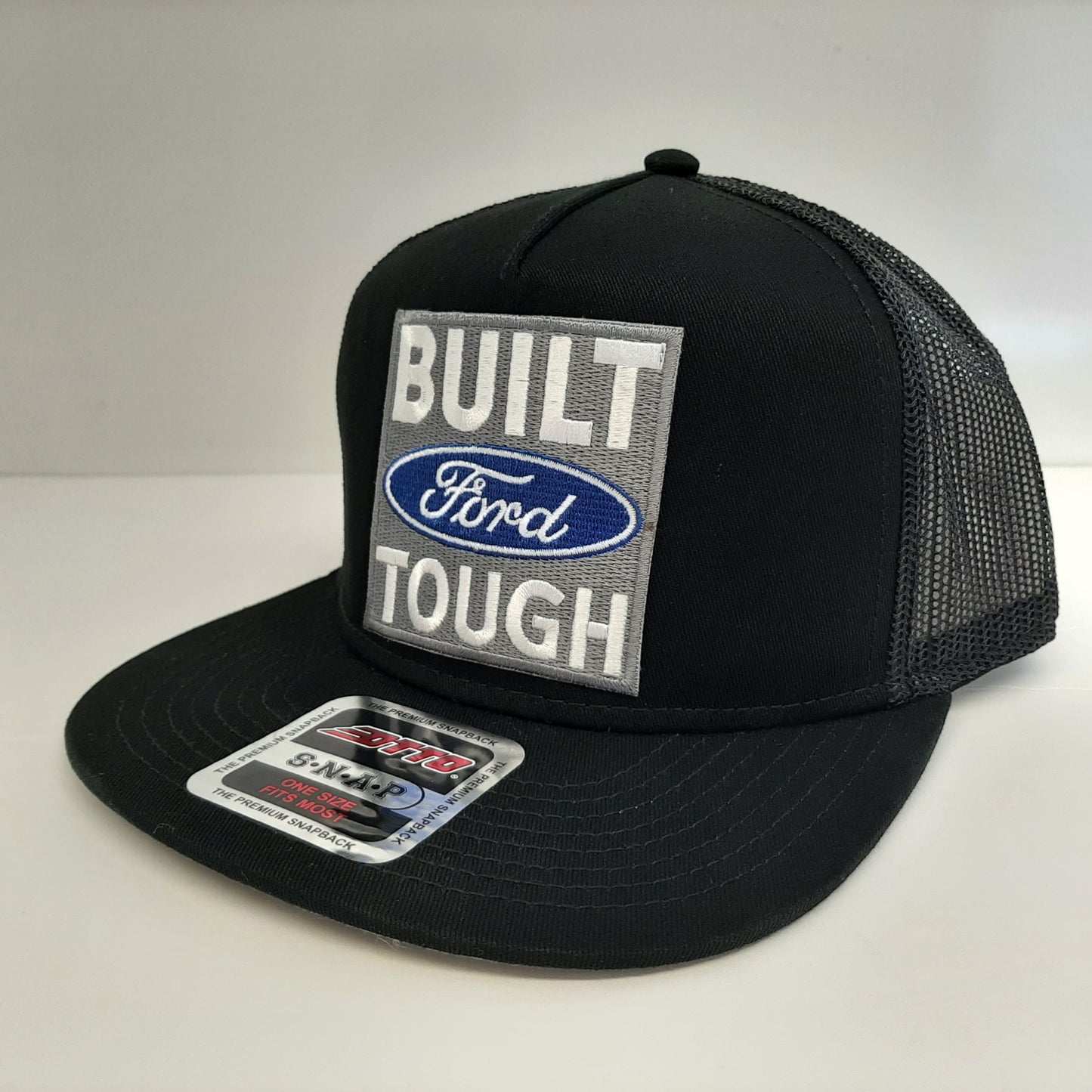 Built Ford Tough Embroidered Patch Flat Bill Snapback Mesh Hat Cap OTTO Black/Black