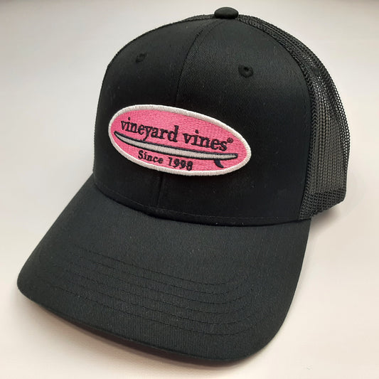 Vineyard Vines Embroidered Patch Black Mesh Snapback 6 Panel Cap Hat