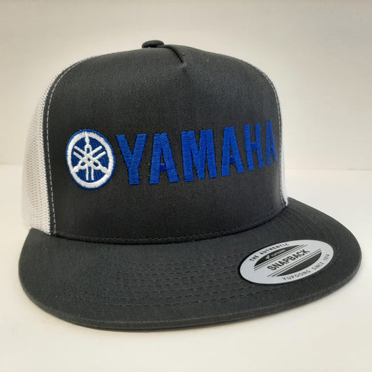 Yamaha Flat Bill Yupoong Mesh Snapback Hat Gray/White Direct Embroidered