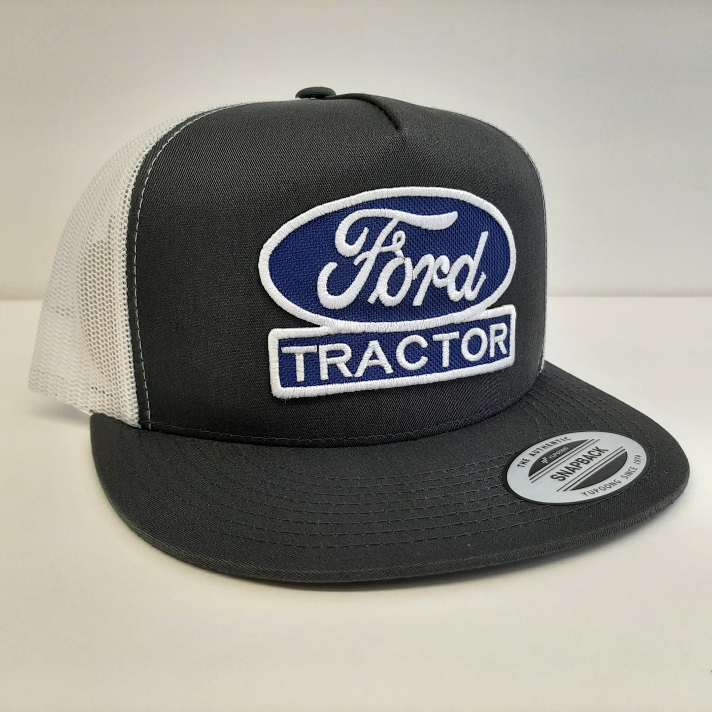 Ford Tractor Embroidered Patch Flat Bill Snapback Mesh Hat Cap Blue Yupoong