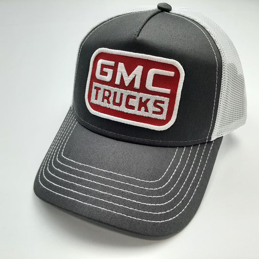 GMC Trucks Embroidered Patch Curved Bill Snapback Mesh Hat Cap White & Gray Otto