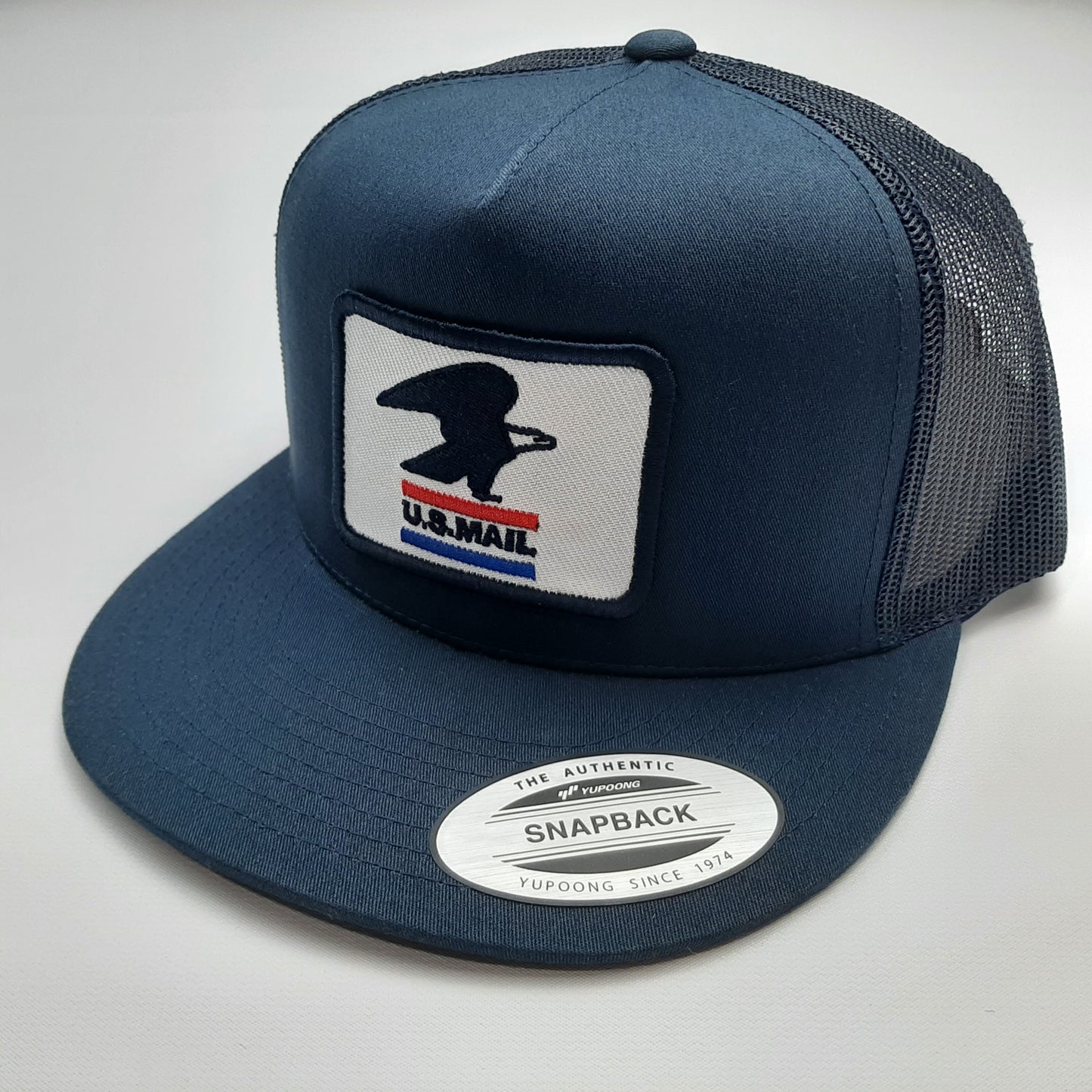 United States Postal Service Post Office Flat Bill Mesh Snapback Cap Hat Blue Yupoong