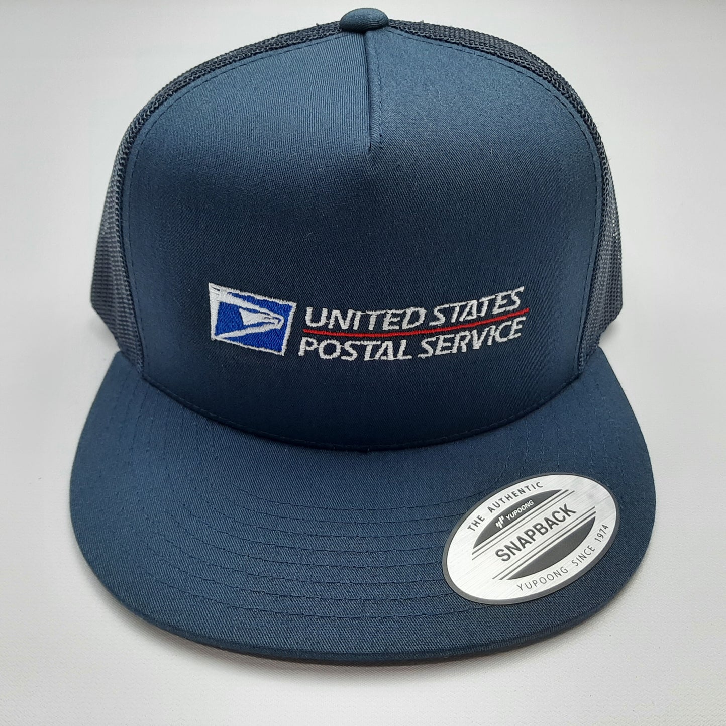 United States Postal Service Post Office Flat Bill Mesh Snapback Cap Hat Blue Yupoong