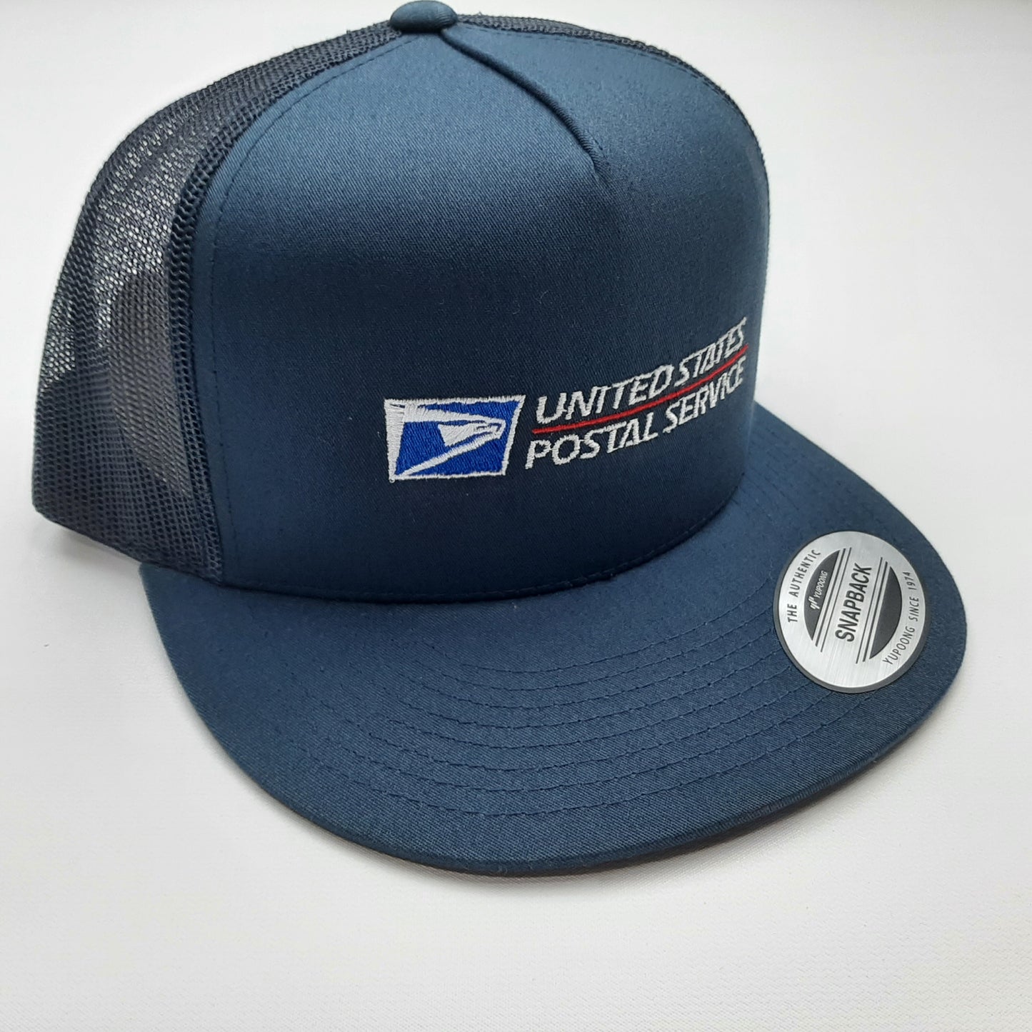 United States Postal Service Post Office Flat Bill Mesh Snapback Cap Hat Blue Yupoong