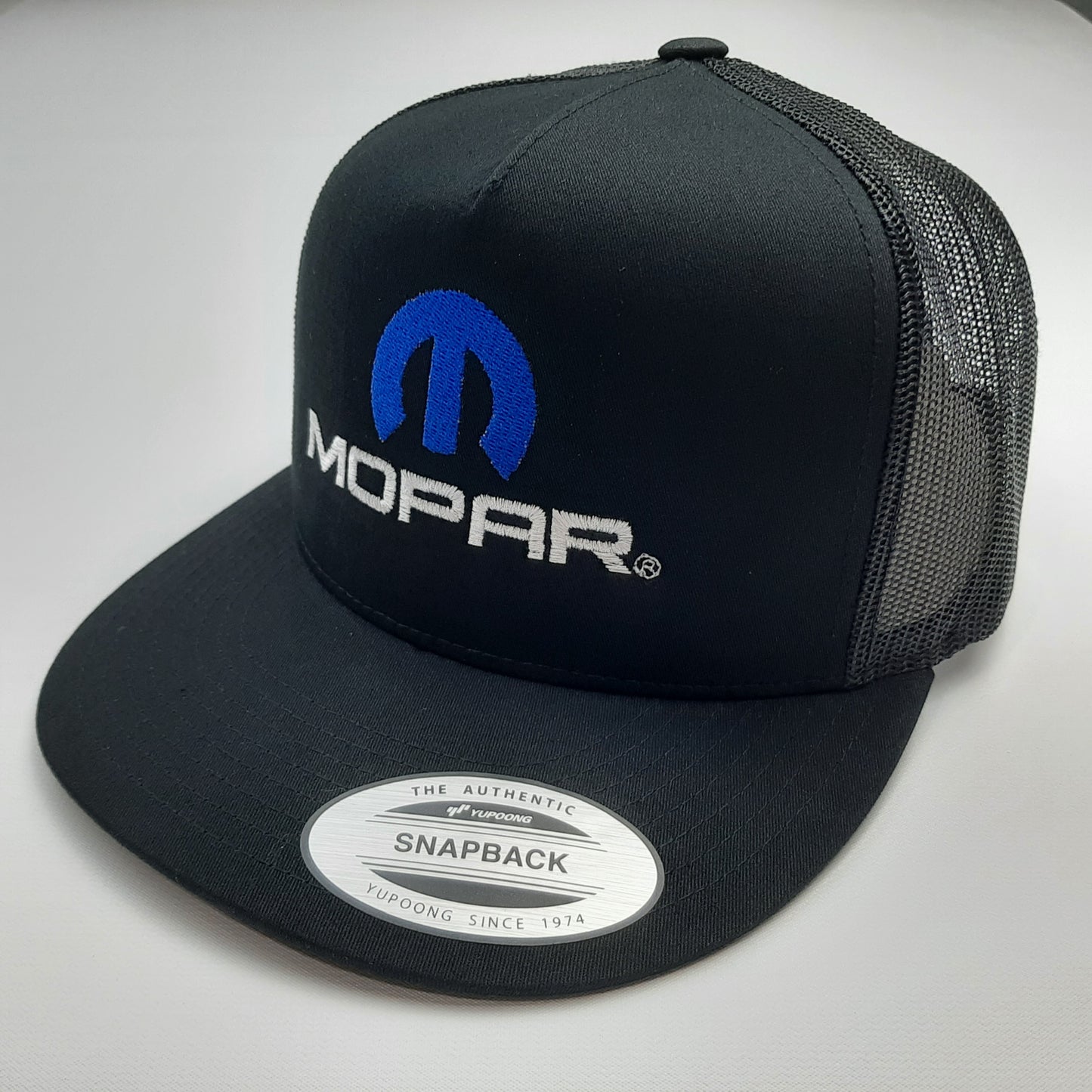 Mopar Direct Embroidered Flat Bill Snapback Mesh Hat Cap Black Yupoong