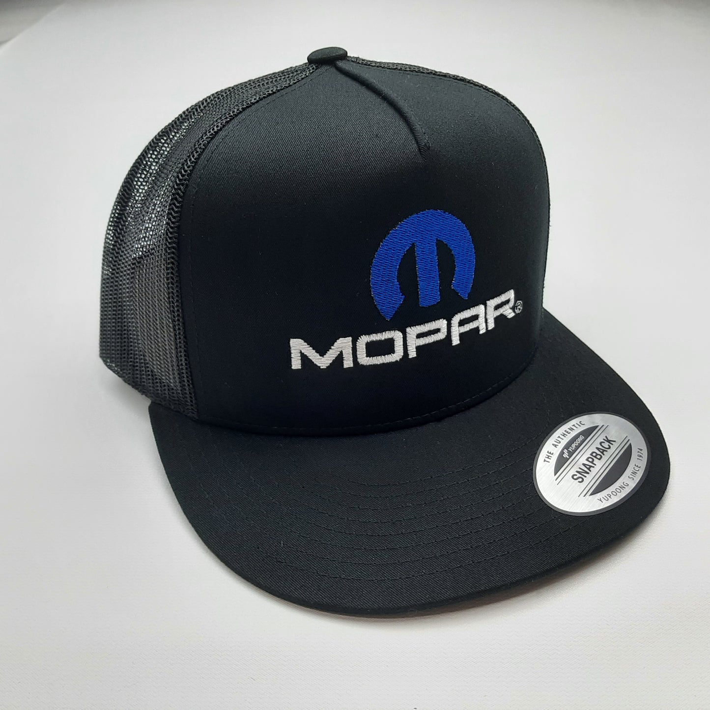 Mopar Direct Embroidered Flat Bill Snapback Mesh Hat Cap Black Yupoong