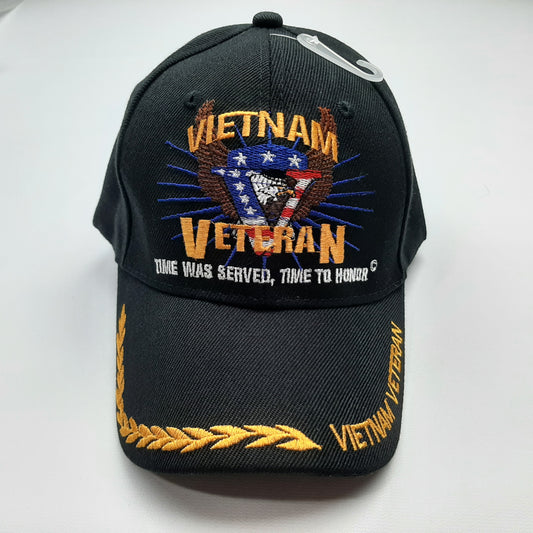 Vietnam Veteran Time Was Served Baseball Cap Hat Blue Embroidered Patch Adjustable Strapback