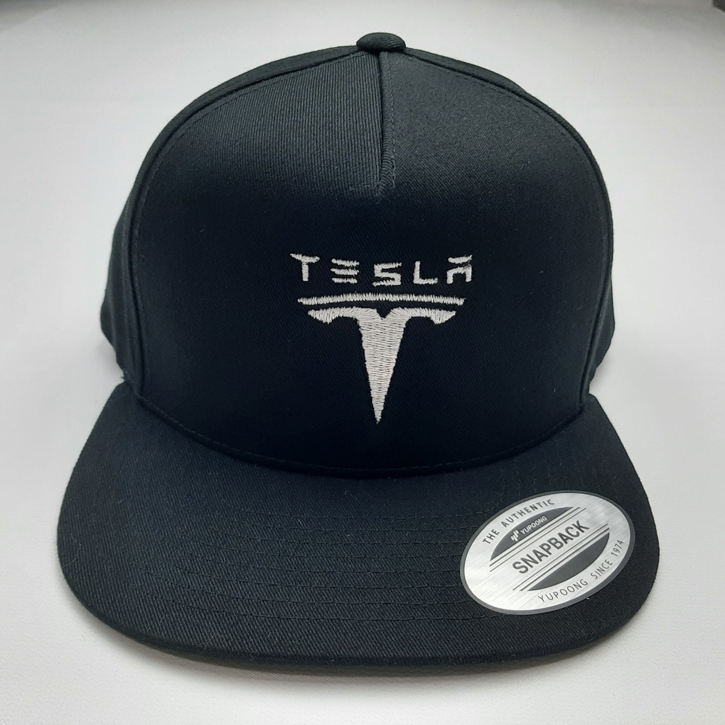 Tesla Embroidered Mesh Snapback Hat Cap White