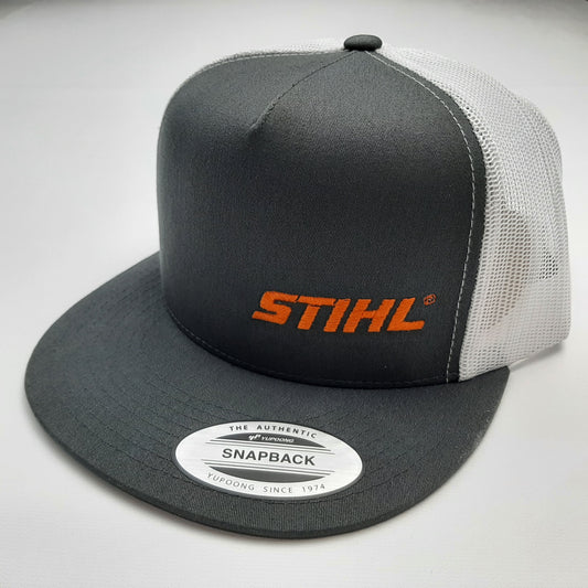 Stihl Chainsaw Flat Bill Yupoong Mesh Snapback Cap Hat Gray & White