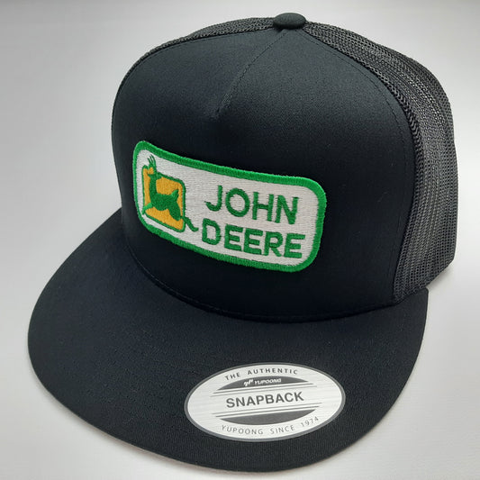 John Deere Embroidered Patch Flat Bill Mesh Snapback Cap Hat Black Yupoong