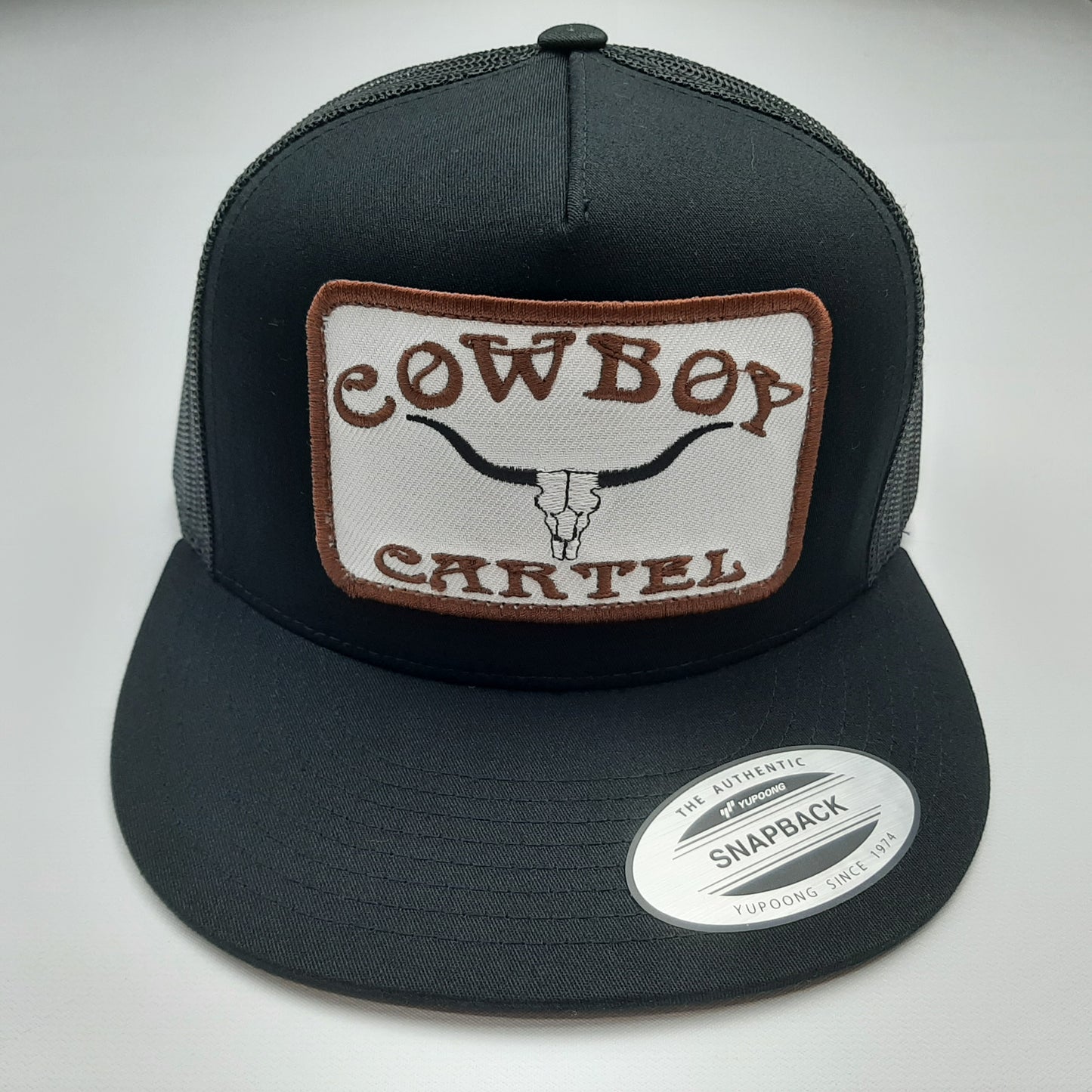 Cowboy Cartel Embroidered Patch Baseball Cap Flat Bill Trucker Mesh Snapback Black