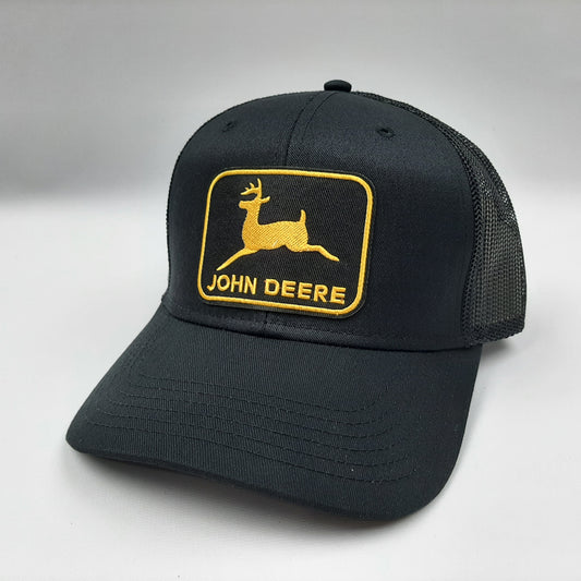 John Deere Embroidered Patch Curved Bill Mesh Snapback Cap Hat Black