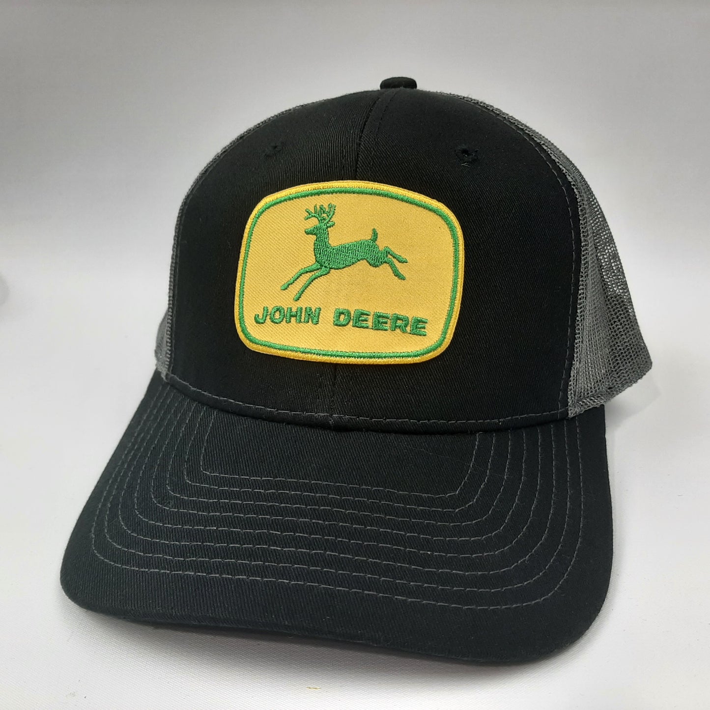 John Deere Embroidered Patch Curved Bill Mesh Snapback Cap Hat Black & Gray