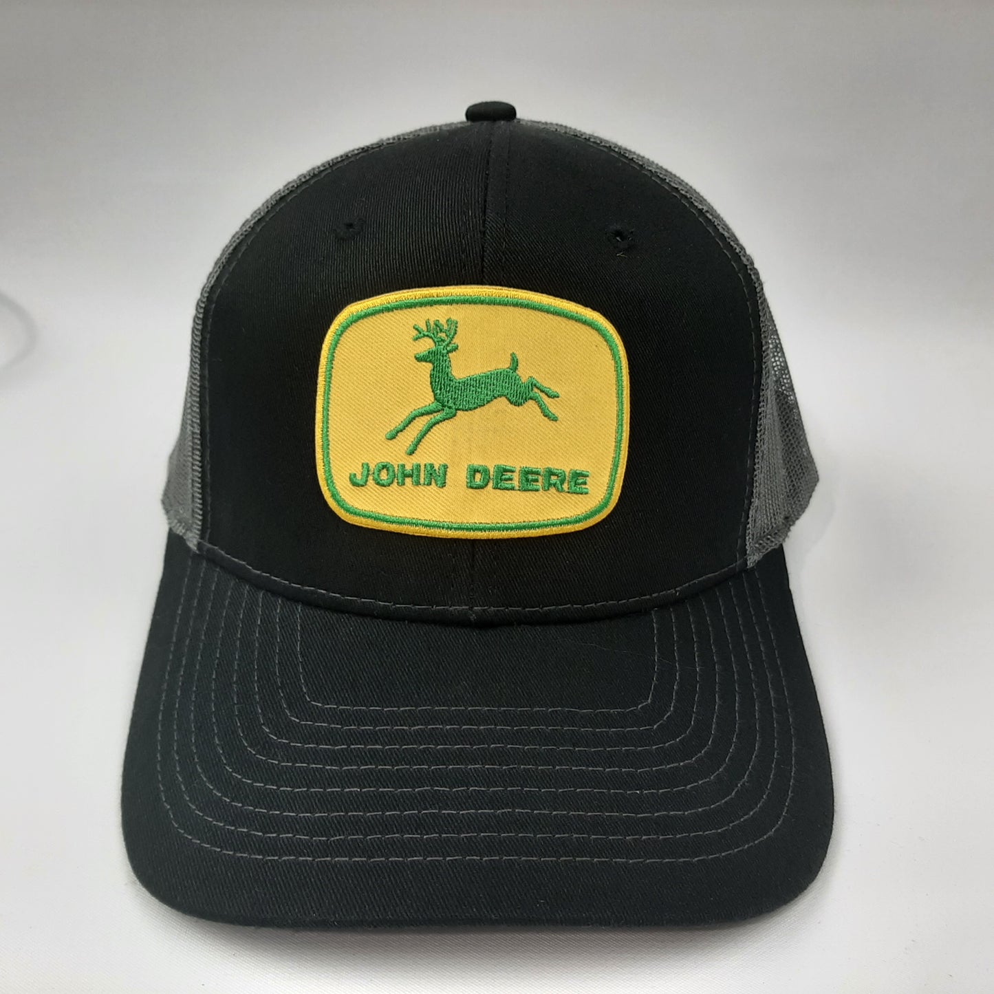 John Deere Embroidered Patch Curved Bill Mesh Snapback Cap Hat Black & Gray