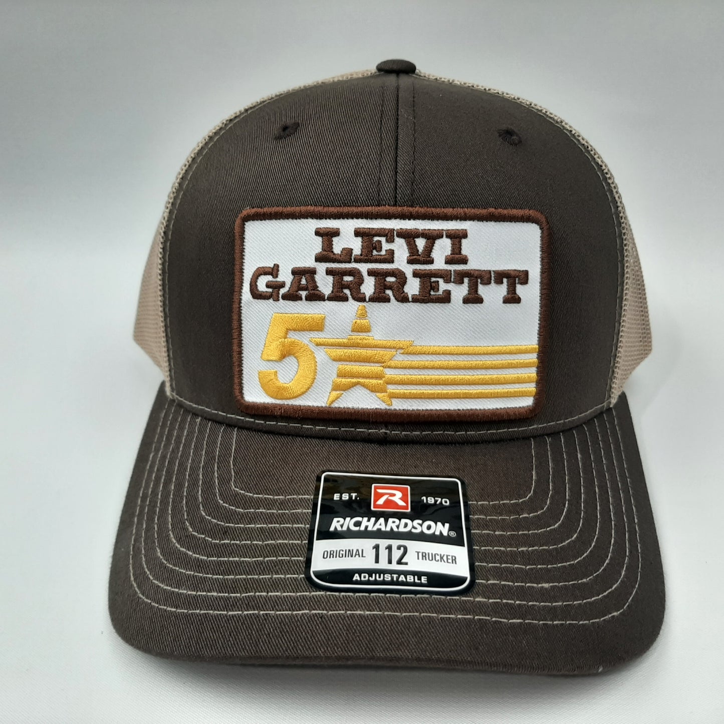 Levi Garrett Patch Richardson 112 Trucker Mesh Snapback Cap Hat Brown & Tan
