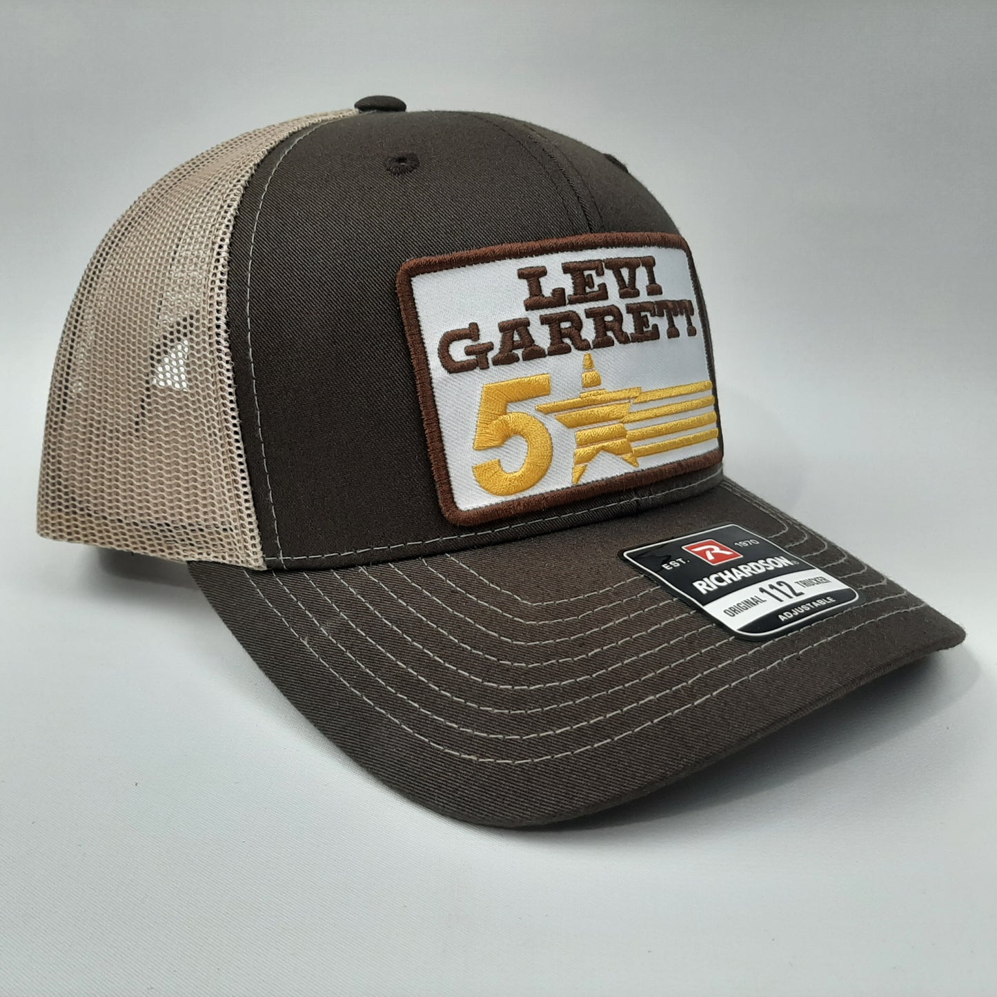 Levi Garrett Patch Richardson 112 Trucker Mesh Snapback Cap Hat Brown & Tan