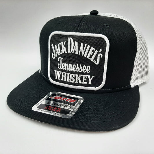 Jack Daniel's Embroidered Patch Flat Bill Trucker Mesh Snapback Cap Hat