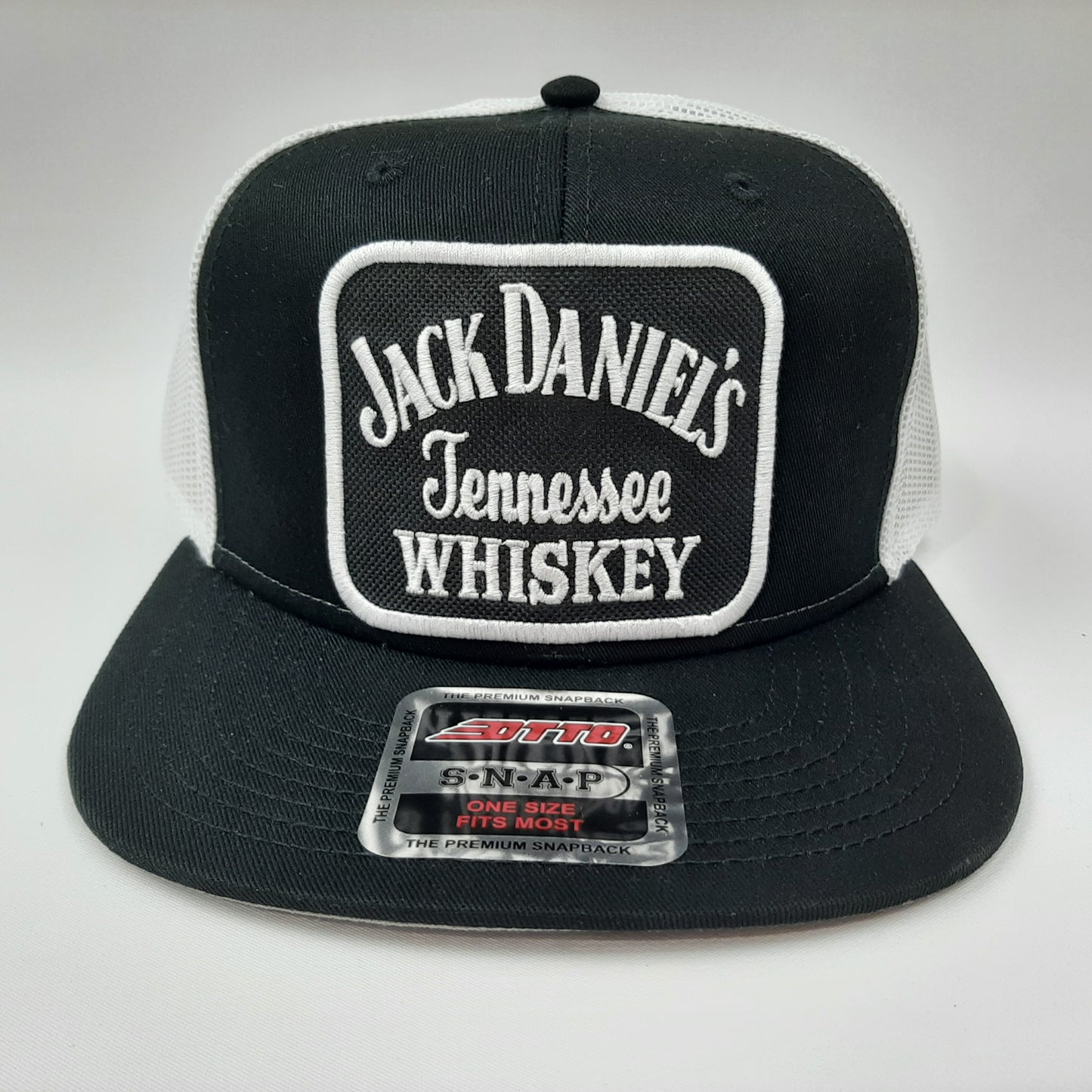 Jack Daniel's Embroidered Patch Flat Bill Trucker Mesh Snapback Cap Hat