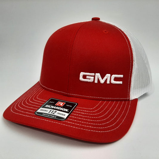 GMC Trucks Richardson 112 Trucker Mesh Snapback Cap Hat Red & White Puff Embroidered