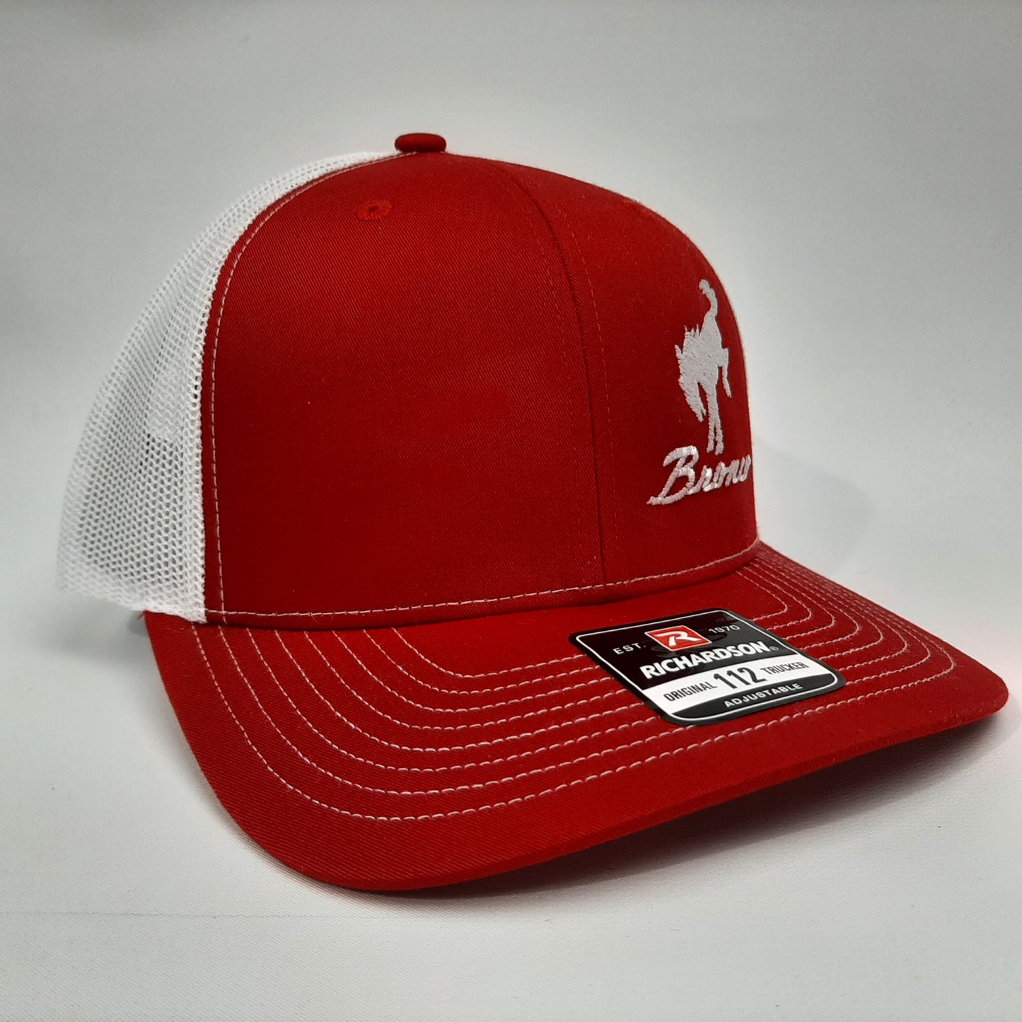 Ford Bronco Richardson 112 Trucker Mesh Snapback Cap Hat Red & White