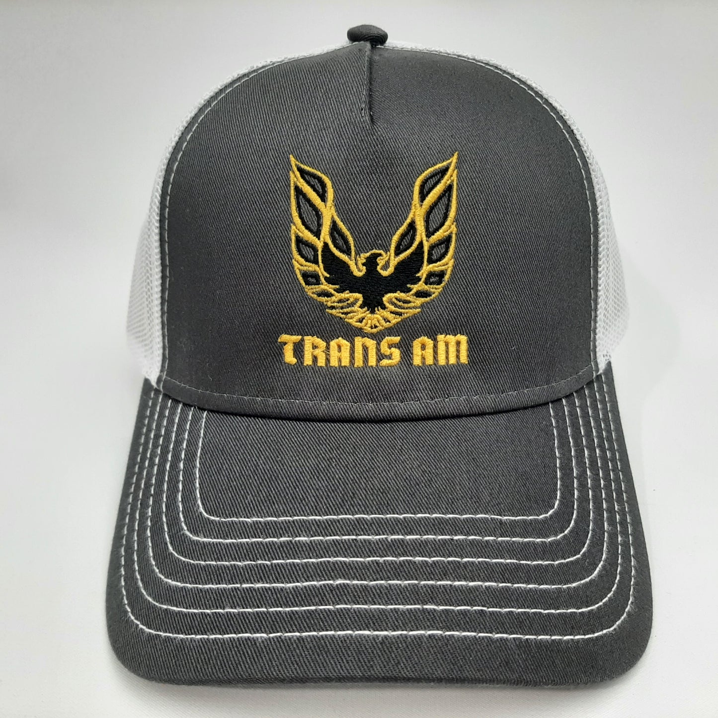 Trans Am Firebird Trucker Mesh Snapback Curved Bill Hat Cap Charcoal White