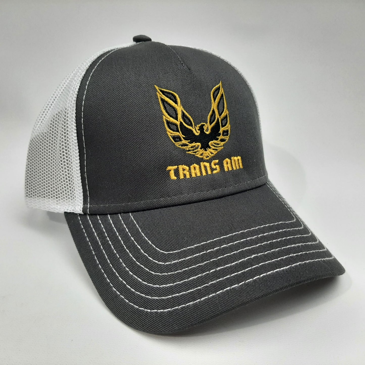Trans Am Firebird Trucker Mesh Snapback Curved Bill Hat Cap Charcoal White