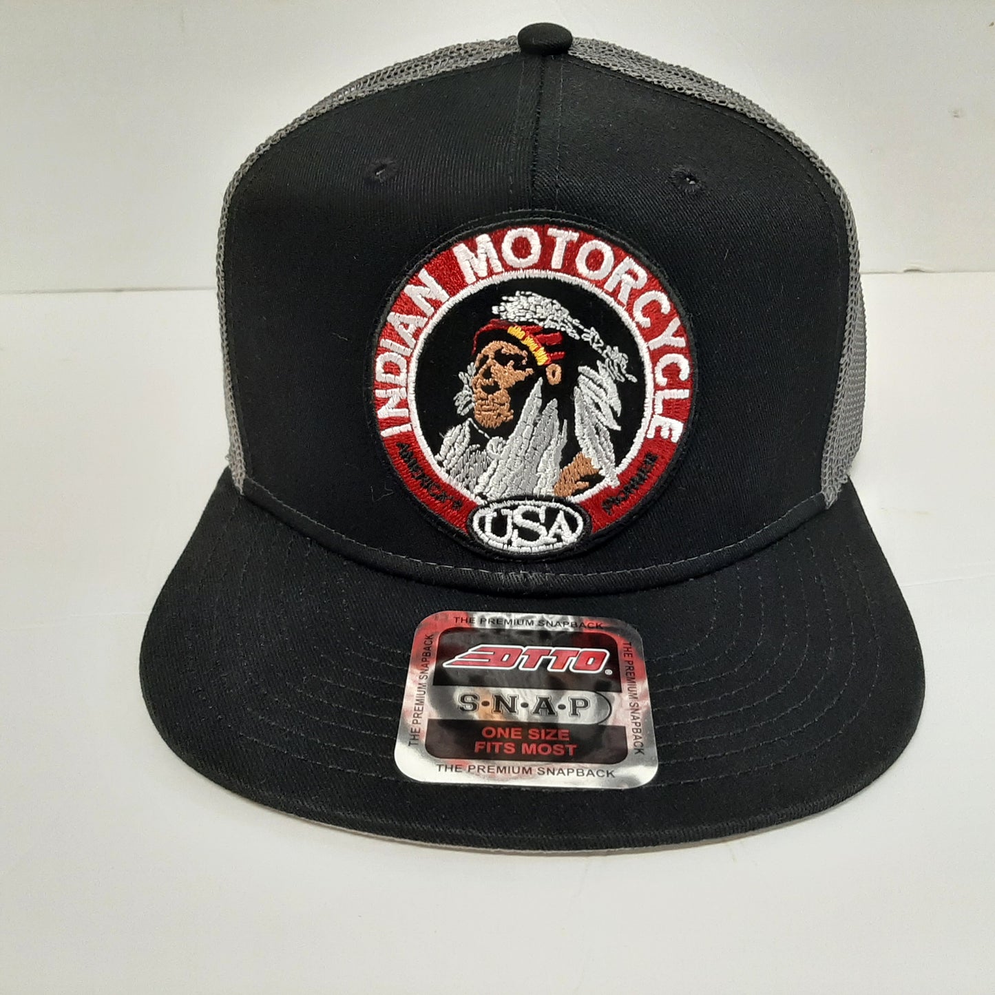 Otto Snapback Trucker Indian Motorcycles Patch Baseball Cap Hat Black Flat Bill