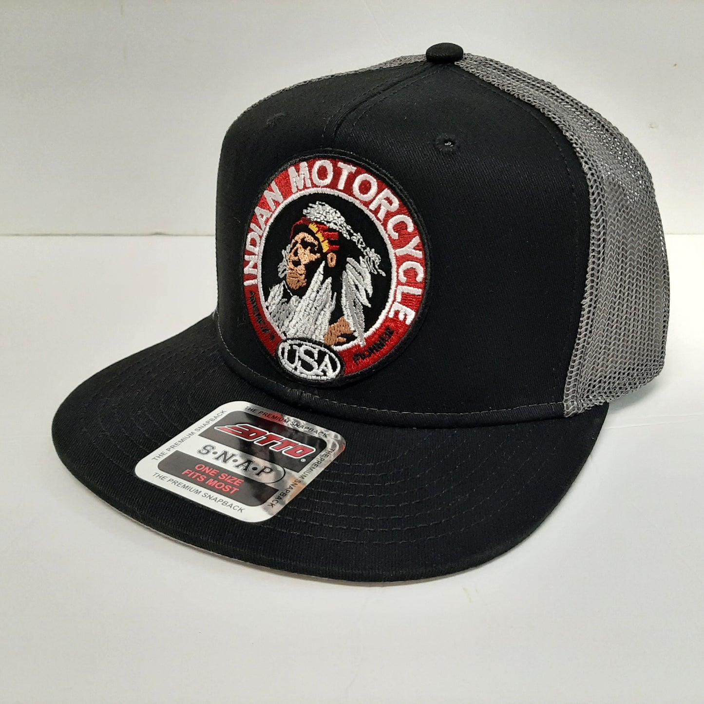 Otto Snapback Trucker Indian Motorcycles Patch Baseball Cap Hat Black Flat Bill
