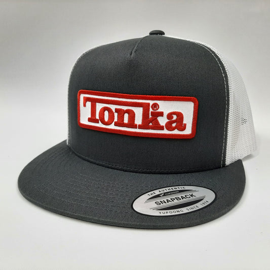 Tonka Embroidered Patch Flat Bill Snapback Mesh Hat Cap Gray & White