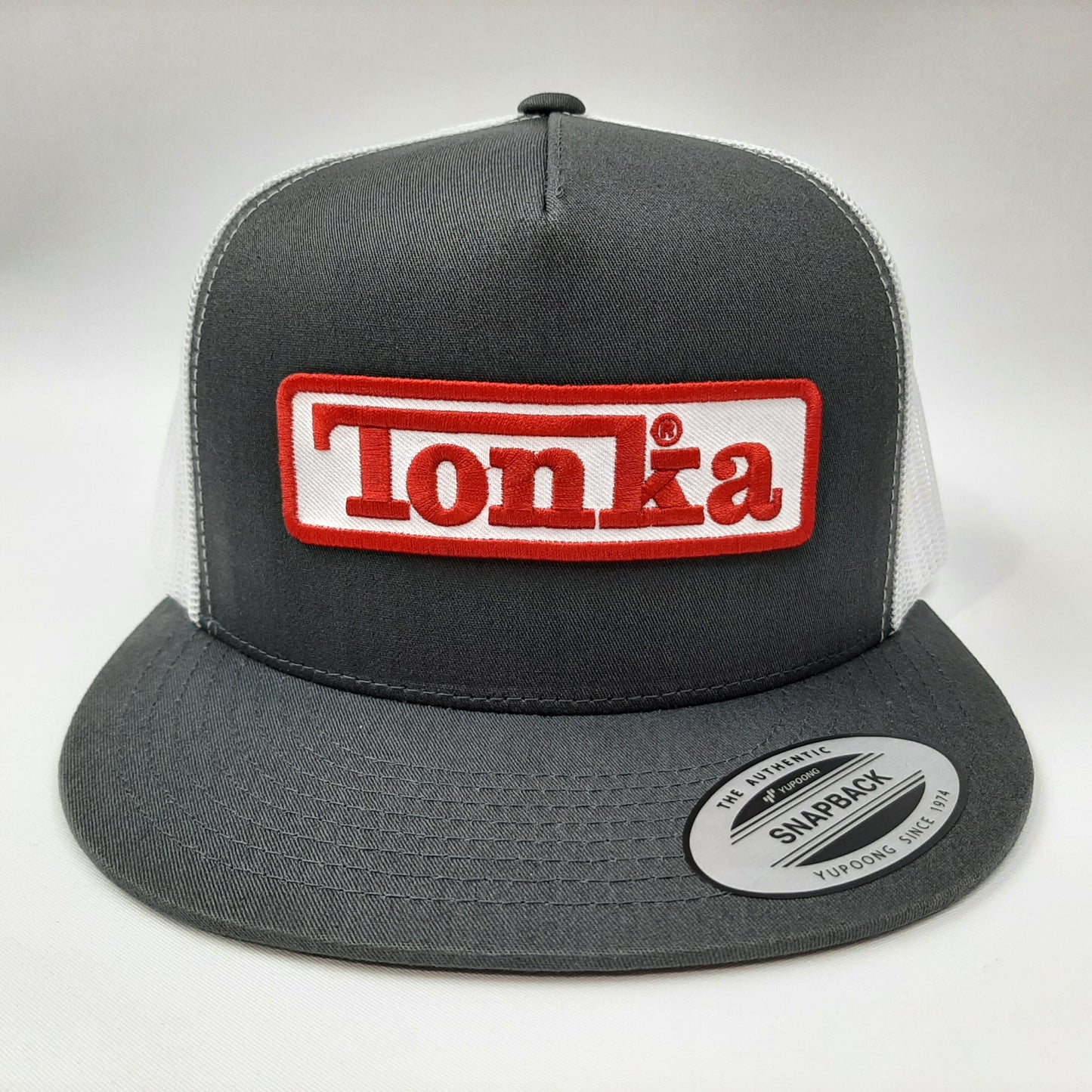 Tonka Embroidered Patch Flat Bill Snapback Mesh Hat Cap Gray & White