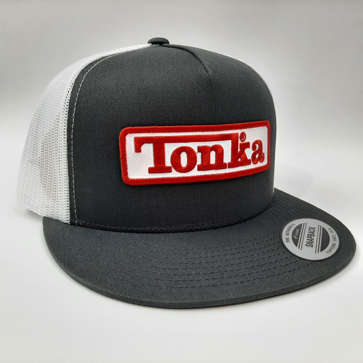 Tonka Embroidered Patch Flat Bill Snapback Mesh Hat Cap Gray & White