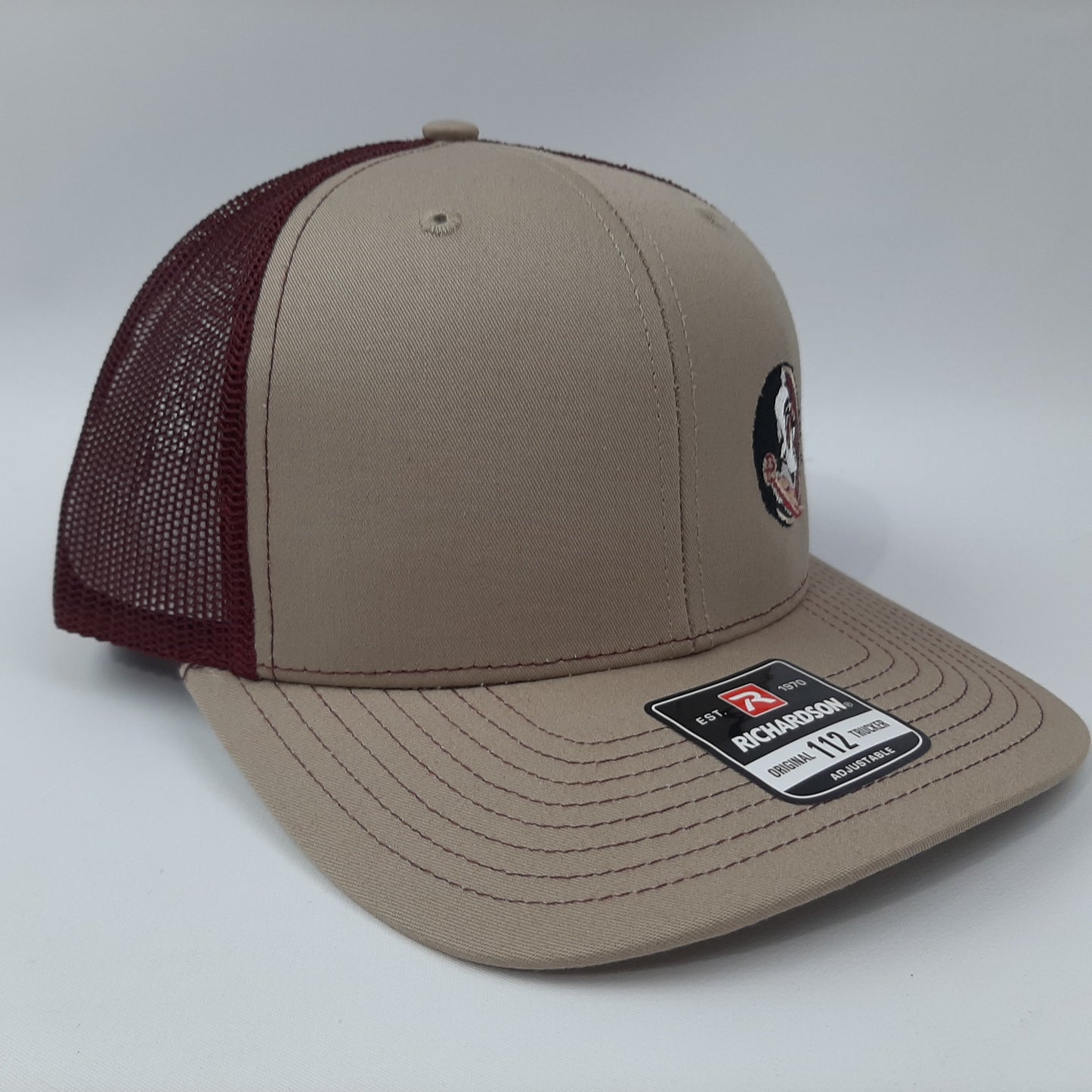 FSU Florida State Seminoles Richardson 112 Blank Low Profile Snapback Mesh Baseball Trucker Hat Cap Khaki & Burgundy