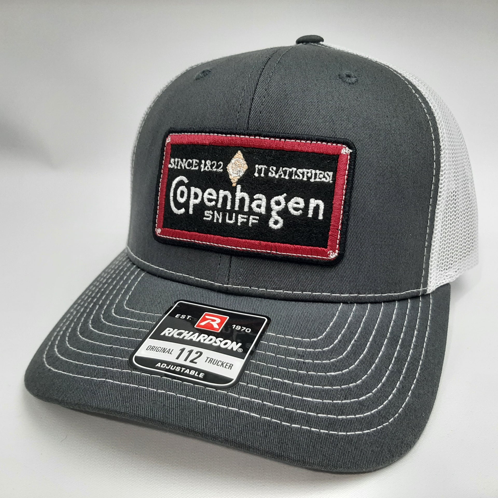 copenhagen tobacco hat Snuff Tobacco Patch Richardson 112 Trucker Mesh Snapback Cap Hat Gray –  Snapitback Hat Company