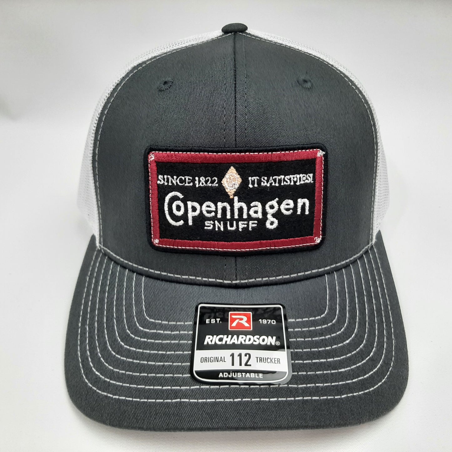 Copenhagen Patch Richardson 112 Trucker Mesh Snapback Cap Hat Gray & White