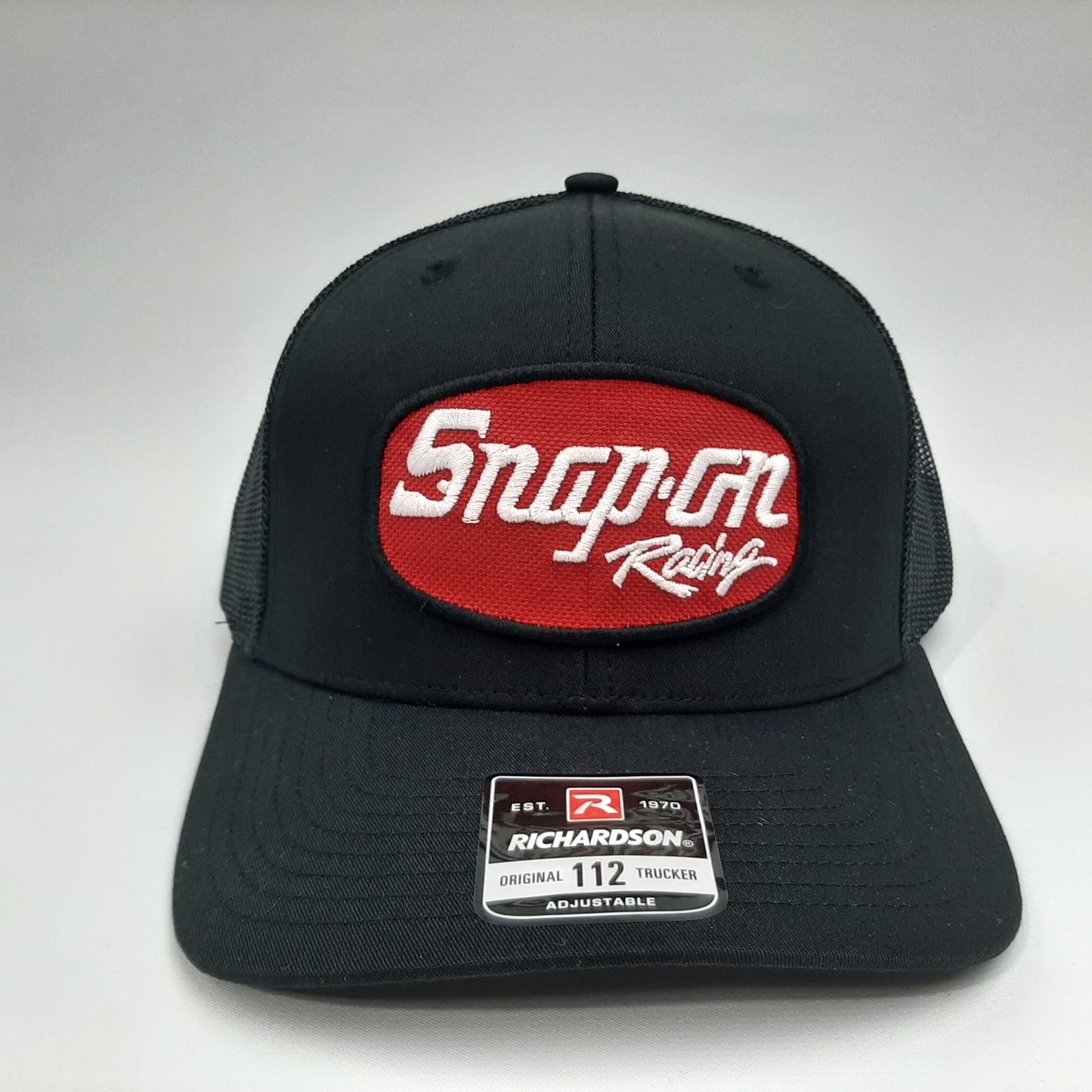 Snap On Snap-On Embroidered Patch Richardson 112 Curved Bill Trucker Mesh Snapback Cap Hat Black
