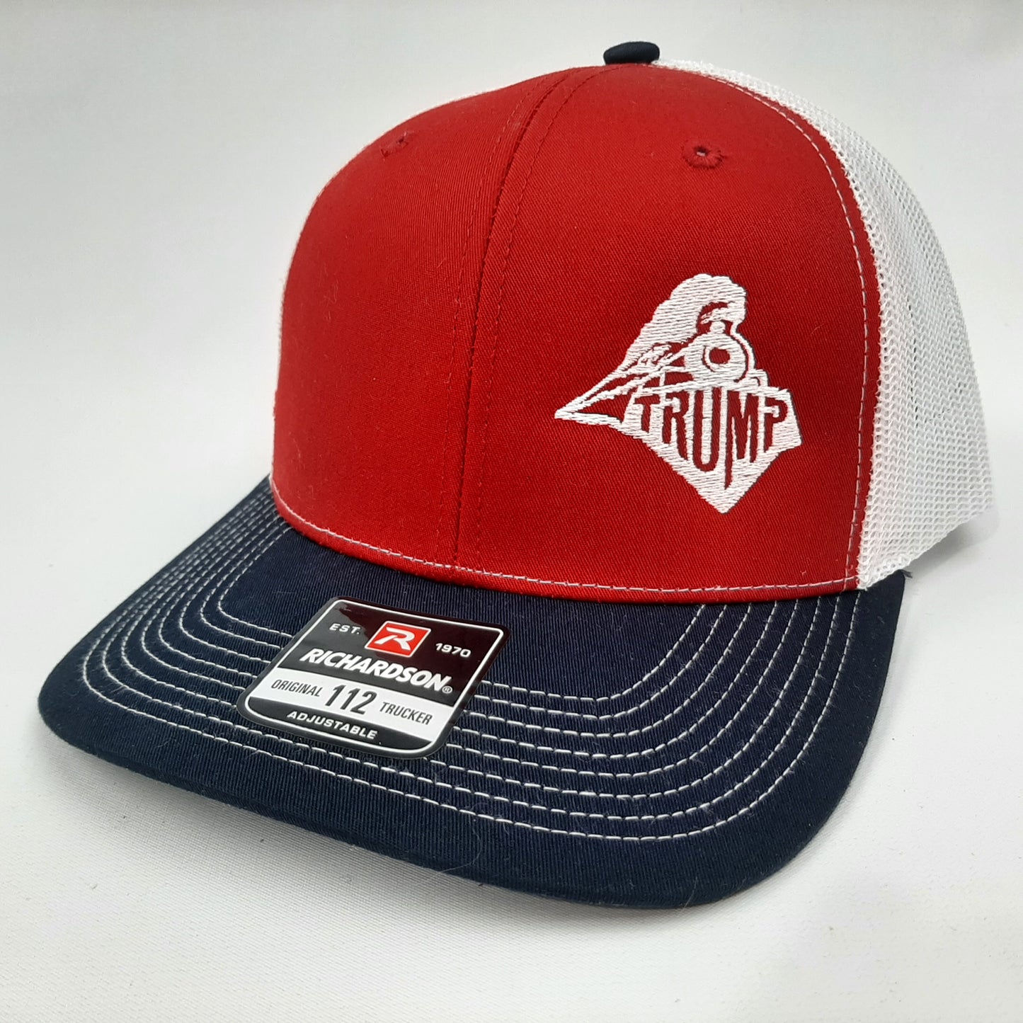 Donald Trump Train MAGA 2024 Embroidered Patch Richardson 112 Trucker Mesh Snapback Cap Hat Red & White