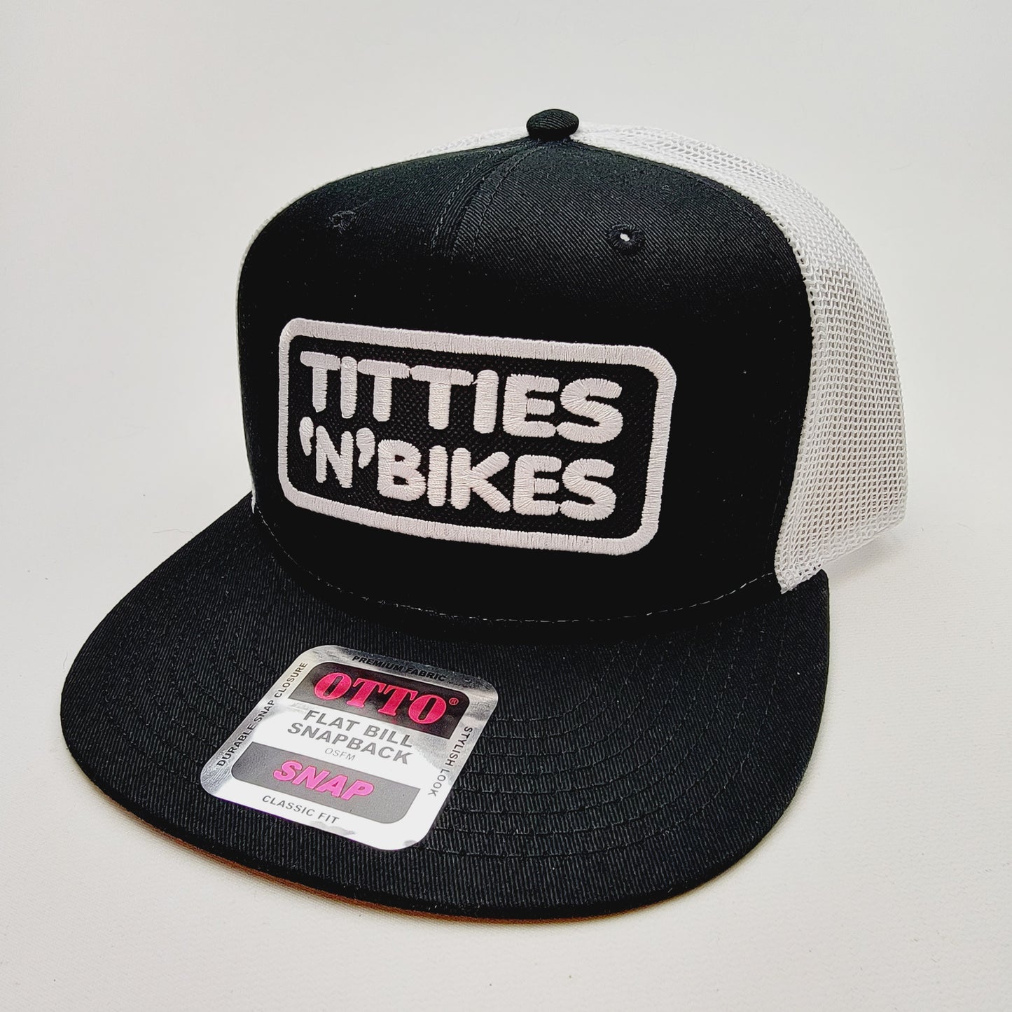 Titties N Bikes Embroidered Patch Hat Baseball Cap Adjustable Black/White