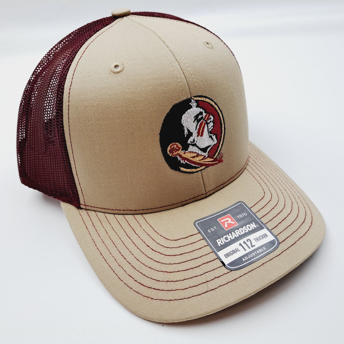 FSU Florida State Seminoles Richardson 112 Low Profile Snapback Mesh Baseball Trucker Hat Cap Khaki & Burgundy