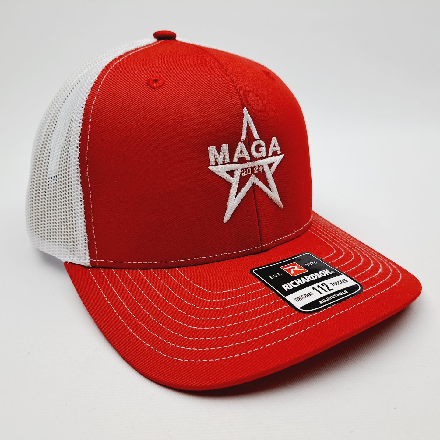 MAGA Trump 2024 Richardson 112 Trucker Mesh Snapback Cap Hat Red & White