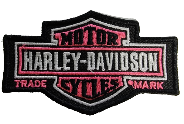 Vintage Retro Harley Davidson Embroidered Patch Approximately 4.00"X2.25" Black & Pink