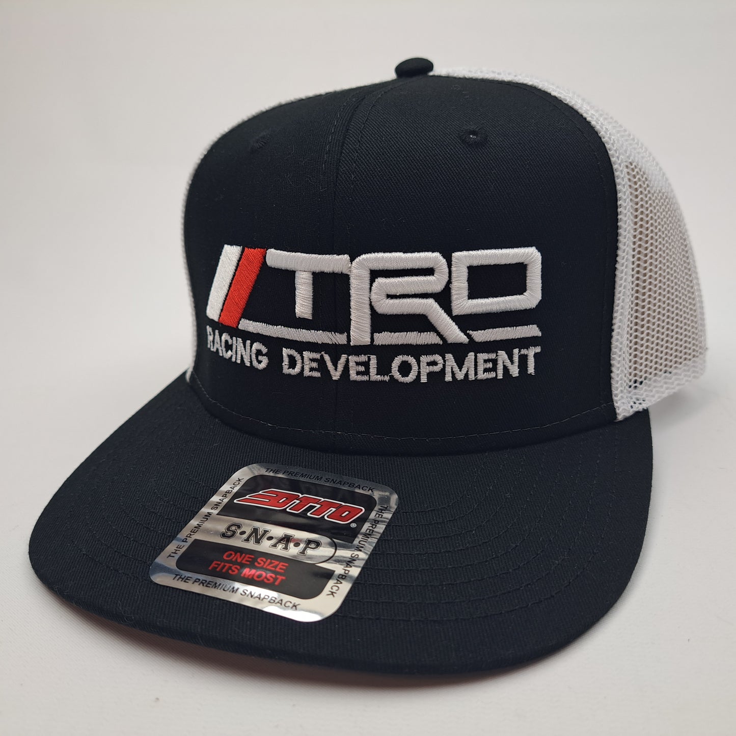 Toyota Racing Development TRD Otto Trucker Mesh Snapback Cap Hat Black & White
