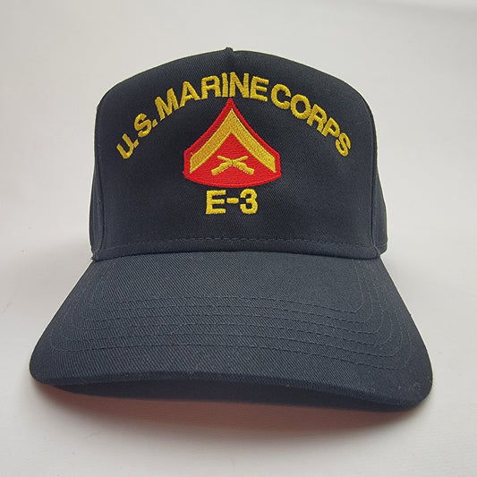 Lance Corporal E-3 Insignia Rank Baseball Cap Hat Embroidered Military Marine Black Cotton Curved Bill Strapback