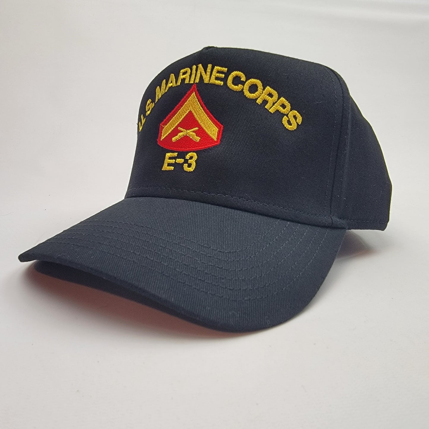 Lance Corporal E-3 Insignia Rank Baseball Cap Hat Embroidered Military Marine Black Cotton Curved Bill Strapback