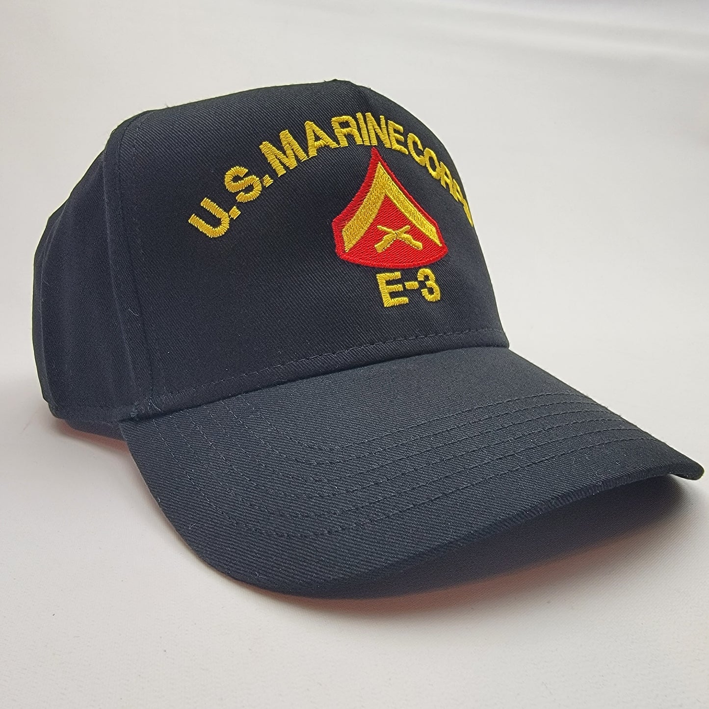 Lance Corporal E-3 Insignia Rank Baseball Cap Hat Embroidered Military Marine Black Cotton Curved Bill Strapback